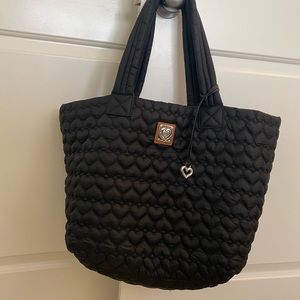 Brighton Tote Bag- Black Quilted Heart Pattern